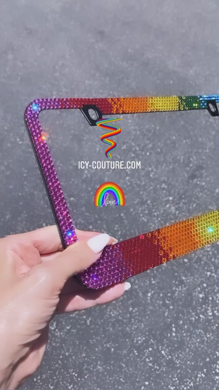 Video of Sparkling Rainbow Ombre Rhinestone License Plate - perfect gift to celebrate the Pride. 
