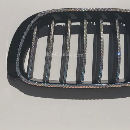Watch Video of Sparkling BMW Grille Custom Crystallized by ICY Couture in Crystal Shimmer Swarovski Crystals.