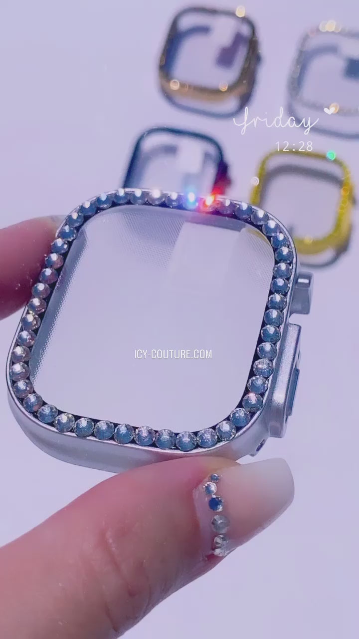 Video of Diamond Clear on Silver Crystallized ICY Cover for Your iWatch Ultra 49mm.