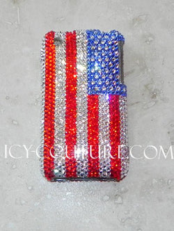 American Flag Icy Couture Luxury Bedazzled Phone Cover Design Crystallized with Swarovski Crystals