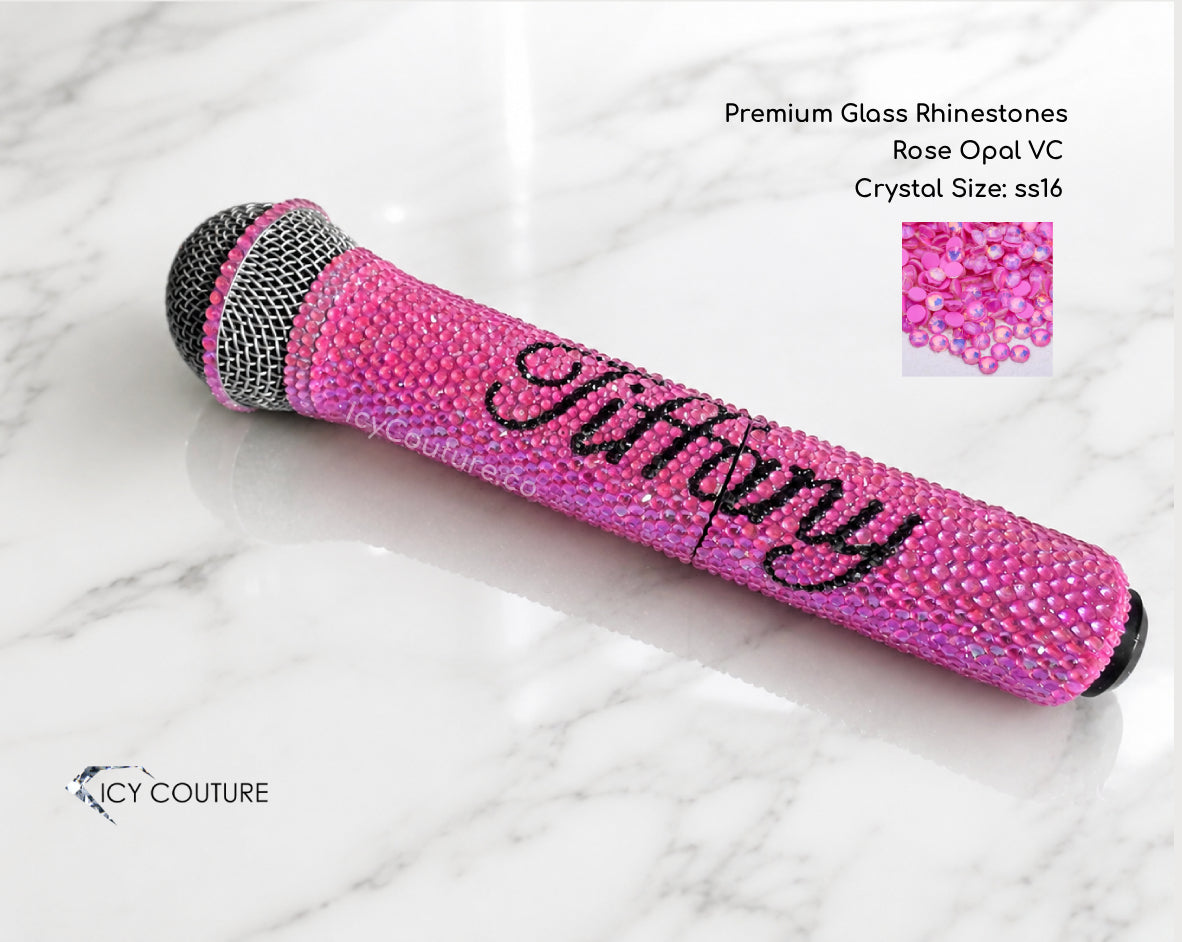 Pink Rhinestone Microphone with custom name crystallized with size ss16   Pink Opal VC by ICY Couture