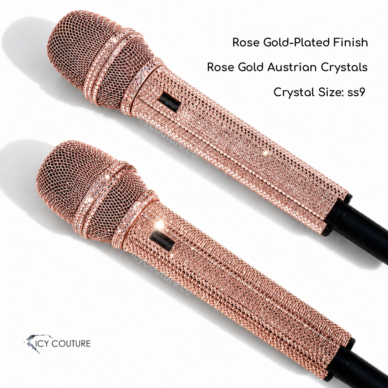 Rose Gold-plated microphones crystallized matching Swarovski Crystals size ss9 by ICY Couture. 