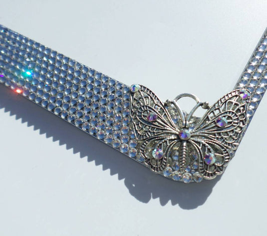Silvery Butterfly Crystallized Bling License Plate Frame. - ICY Couture