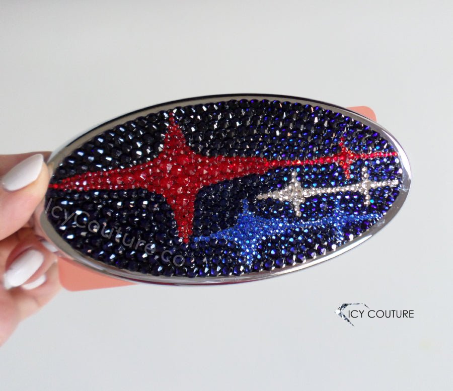 Subaru Crystal Emblem Customized in American Flag colors | Luxury Car Bling by ICY Couture