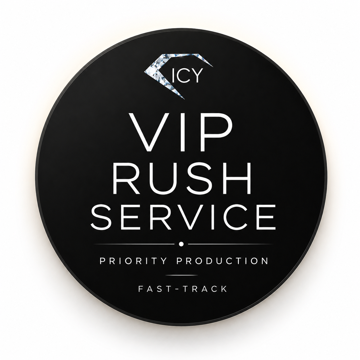 VIP Rush Service priority production add-on by ICY Couture for time-sensitive custom crystal orders, holiday gifts, events, and deadline requests