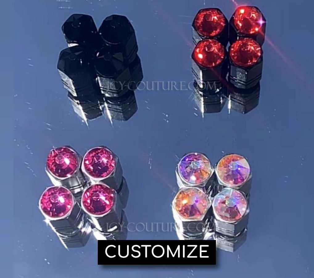 XL Crystal Tire Valve Cover Caps | Set of 4 | Various Colors - ICY Couture