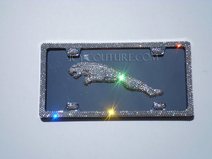 Diamond Clear Jaguar License Plate with Matching 3 Row 4 Screw Holes Swarovski Crystals License Plate Bedazzled by ICY Couture