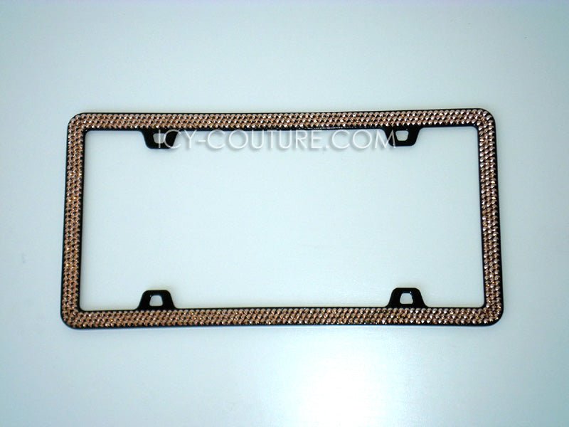 Rose Gold on Black 3 Row 4 Screw Holes Swarovski Crystals License Plate Bedazzled by ICY Couture