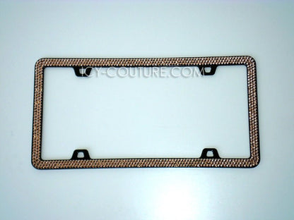Rose Gold on Black 3 Row 4 Screw Holes Swarovski Crystals License Plate Bedazzled by ICY Couture