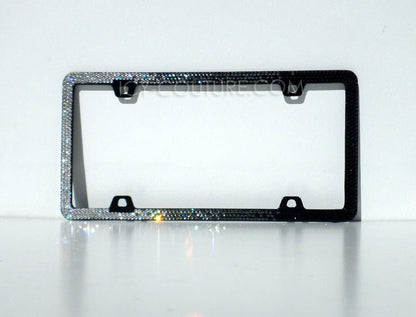 Clear to Black Diamond Horizontal Ombre 3 Row 4 Screw Holes Swarovski Crystals License Plate Bedazzled by ICY Couture