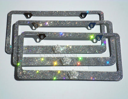 Super Sparkling Swarovski License Plate Frames with 3D Bling Crown, crystallized by ICY Couture.