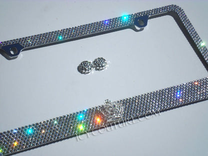 Diamond Clear with 3D Crown Bling License Plate Frames Crystallized with Swarovski Crystals or glass rhinestones by ICY Couture.
