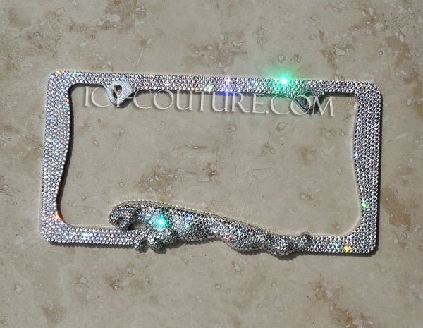 Running Jaguar 3D Bling License Plate Frame Bedazzled by ICY Couture