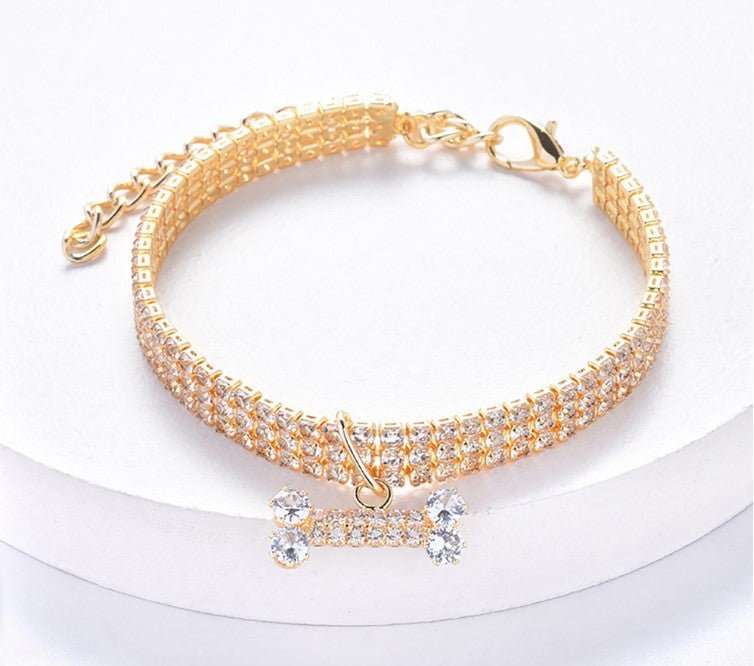 Adjustable Bling Necklace Collar with Crystal Bone Pendant for Dogs - ICY Couture