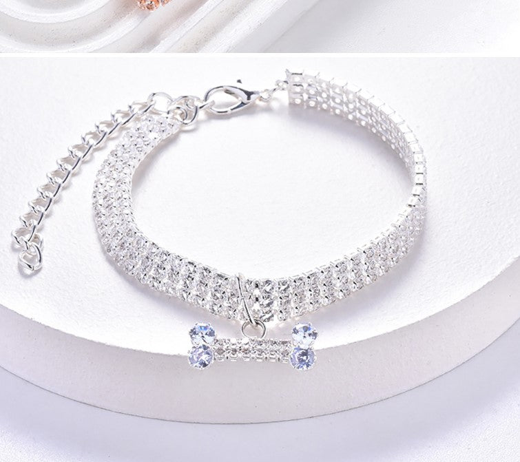 Adjustable Bling Necklace Collar with Crystal Bone Pendant for Dogs - ICY Couture