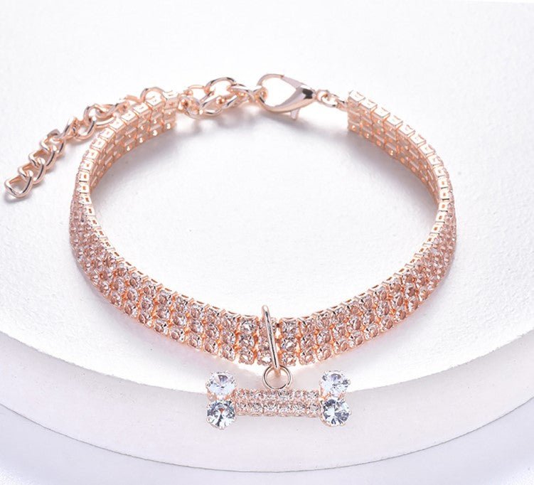 Adjustable Bling Necklace Collar with Crystal Bone Pendant for Dogs - ICY Couture