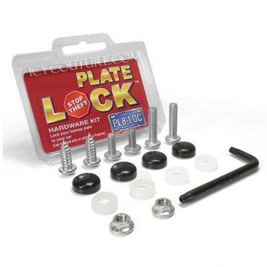 Anti-Theft Plate Lock - License Plate Frame Locking Security Kit: Chrome or Black Screw Caps Covers - ICY Couture