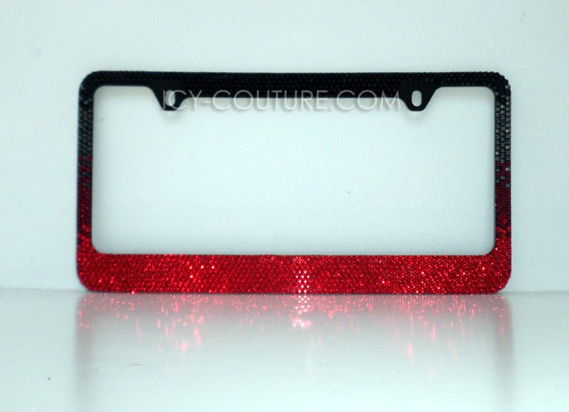 Red Crystal Rhinestone License Plate Frame - 7 Rows Of Bling, Chrome Metal