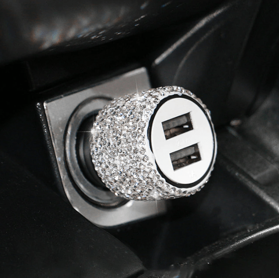 Bling Rhinestone Dual USB Car Charger Set - Clear, Red, Pink, Black - ICY Couture