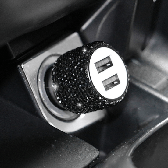 Bling Rhinestone Dual USB Car Charger Set - Clear, Red, Pink, Black - ICY Couture