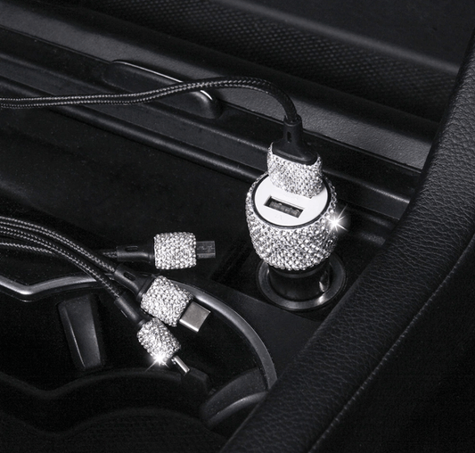 Bling Rhinestone Dual USB Car Charger Set - Clear, Red, Pink, Black - ICY Couture