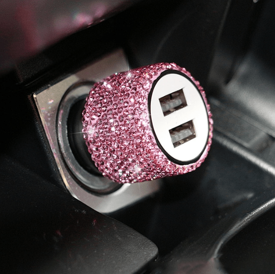 Bling Rhinestone Dual USB Car Charger Set - Clear, Red, Pink, Black - ICY Couture