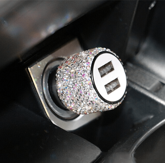 Bling Rhinestone Dual USB Car Charger Set - Clear, Red, Pink, Black - ICY Couture