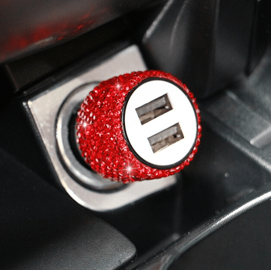 Bling Rhinestone Dual USB Car Charger Set - Clear, Red, Pink, Black - ICY Couture