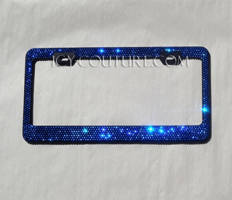 Blue on Black Crystal Bling License Plate Frame: Cobalt Blue, Capri, Sapphire - ICY Couture