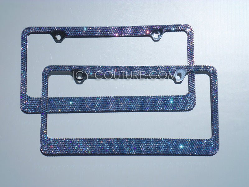 Blue on Black Crystal Bling License Plate Frame: Cobalt Blue, Capri, Sapphire - ICY Couture