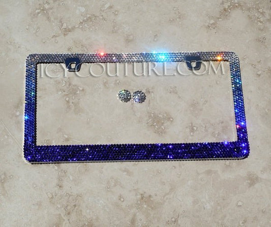 'Blue Spectrum Ombre' Crystal License Plate Frame - ICY Couture