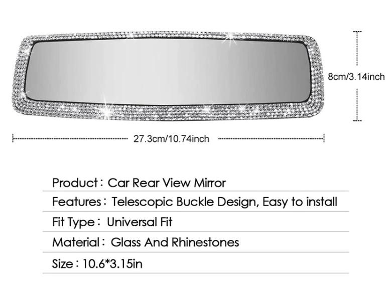 Clip-on Rhinestone Rearview Mirror Cover - Bling Car Interior Accessory - ICY Couture