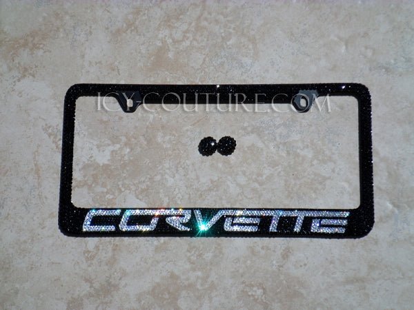 "Corvette" Rhinestone Bling Crystal License Plate Frame: Black or Clear - ICY Couture