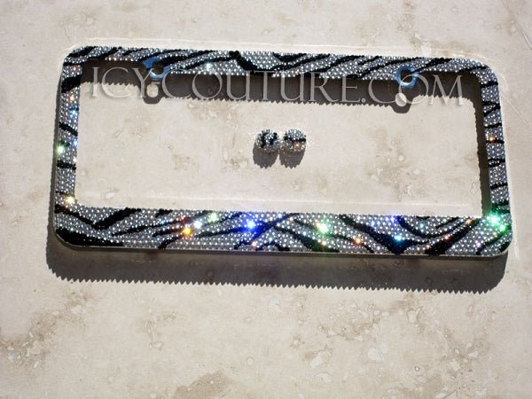 Zebra License Plate frame Crystallized with Swarovski Crystals by ICY Couture.