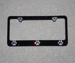 For Dog Lovers "Paw Prints" ICY Couture License Plate Frame Custom Bedazzled with Swarovski Crystals 