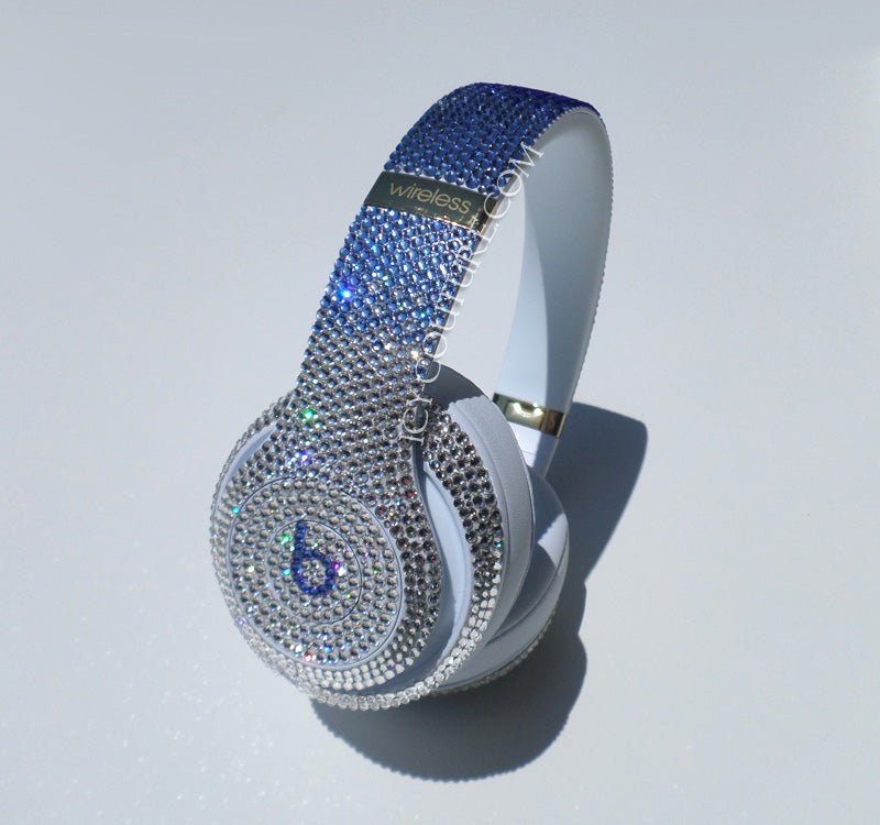 Custom Bling Headphones Crystallized in Blue Ombre Swarovski Crystals - Luxury Gifts by ICY Couture