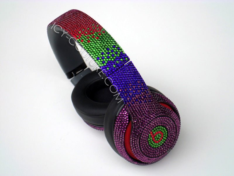 Custom Headphones Crystallized in various Swarovski colors with small crystal sizes ss9 by ICY Couture.