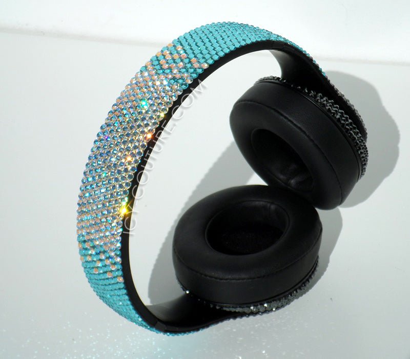 Turquoise Headphones Custom Bedazzled with Swarovski Crystals in Ombre design by ICY Couture 