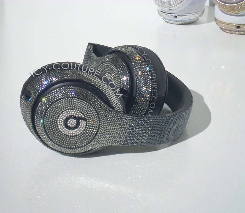 Black Diamond Ombre Headphones sparkling in Swarovski crystals of tiny ss5 sizes - custom crystallized by ICY Couture