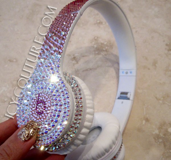 Blinged out solo beats headphones in iridescent crystals to pink ombre - custom luxury gifts by Icy Couture