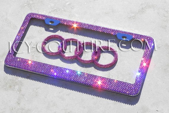 Sparkling Pink Bling Audi Emblems with matching bling license plate frame, bedazzled with Swarovski Crystals by ICY Couture.