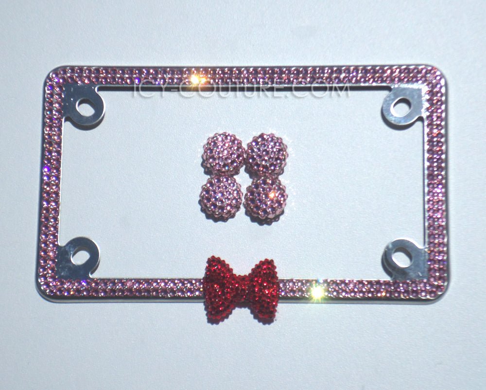 Pink with Bow Sparkling Motorcycle License Plate Frame Crystallized by ICY Couture with Swarovski Crystals or Glass Rhinestones