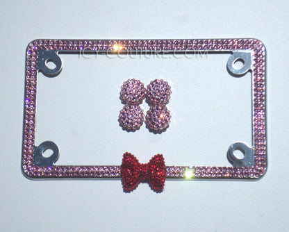 Pink with Bow Sparkling Motorcycle License Plate Frame Crystallized by ICY Couture with Swarovski Crystals or Glass Rhinestones