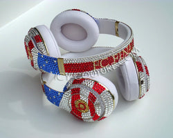 American flag with custom name Bling Solo Beats Headphones Custom Beddazled with Swarovski crystals or premium glass rhinestones by ICY Couture.