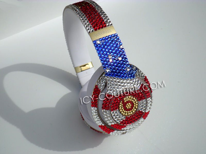 American Flag Bling Studio Beats Headphones Custom Beddazled with Swarovski crystals or premium glass rhinestones by ICY Couture.