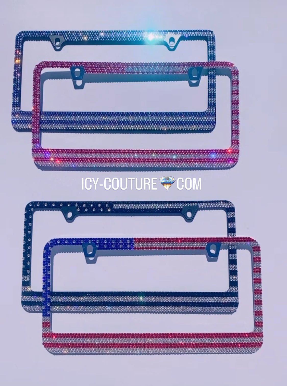 Custom colors American Flag Bling License Plate Frames Crystallized with Swarovski Crystals or premium glass rhinestones | Icy Couture