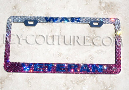 War Veteran Custom Bling License Plate Frames With Swarovski Crystals, Bedazzled by ICY Couture