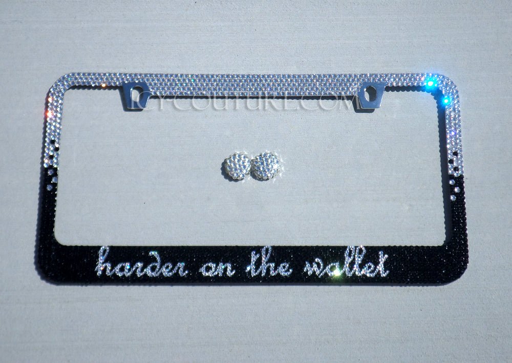 Custom Message Black to White Ombre Bling License Plate Frames With Swarovski Crystals, Bedazzled by ICY Couture