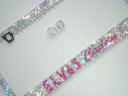 Close up on Elvis Caddy Custom Bling License Plate Frames With Swarovski Crystals, Bedazzled by ICY Couture