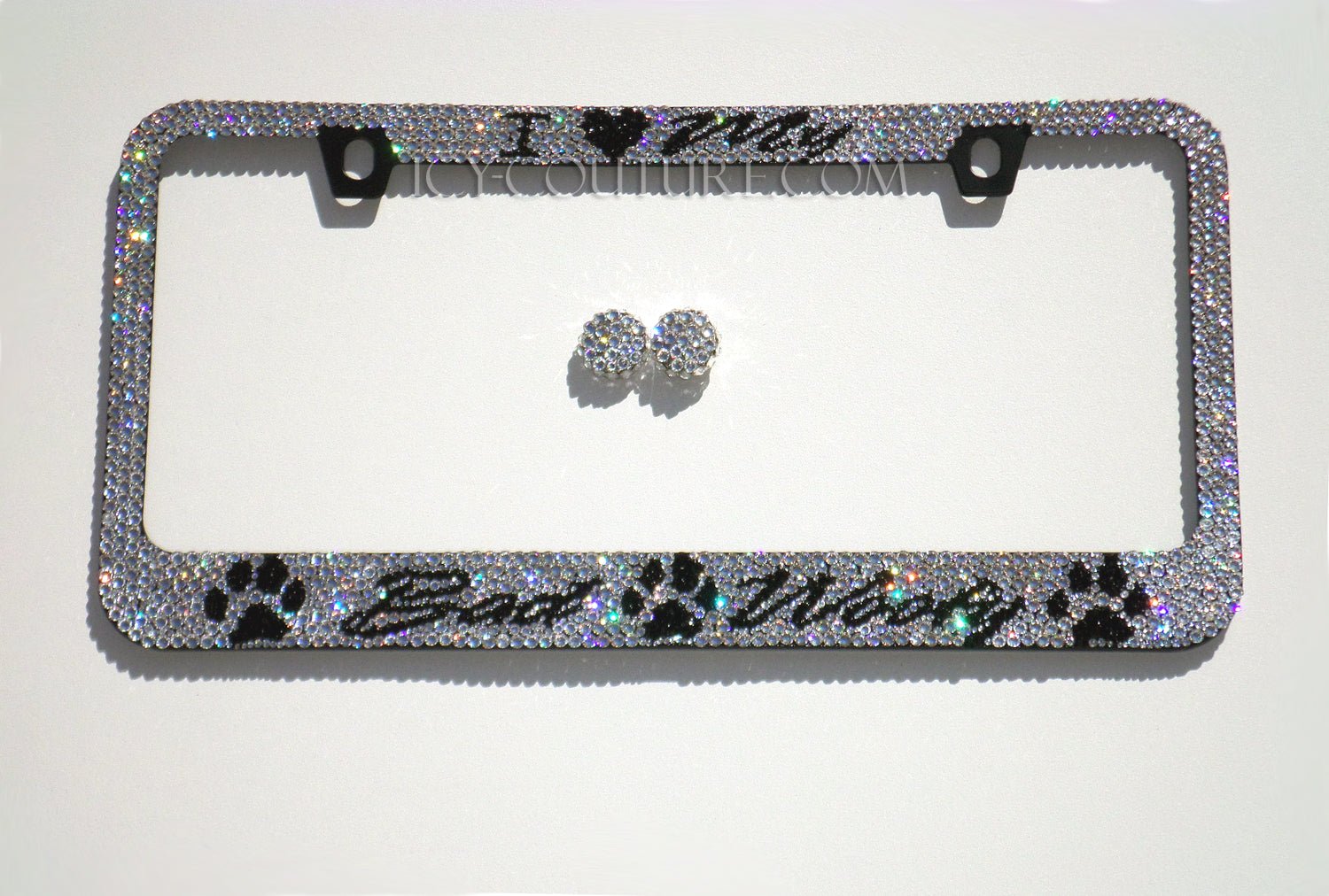 Dog Lovers Custom Bling License Plate Frames With Swarovski Crystals, Bedazzled by ICY Couture